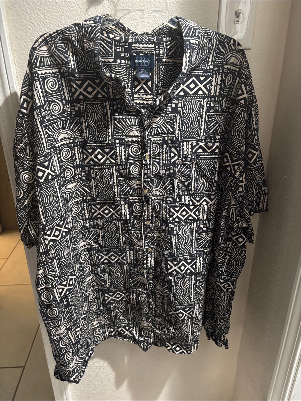 Harbor Bay Black & Cream Graphic Print Button Shirt 4XL